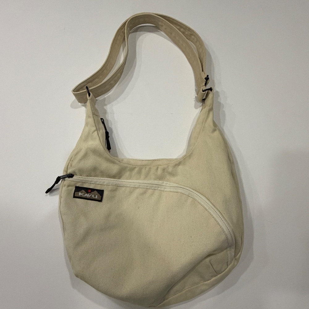 Kavu Keeper Canvas Crossbody Bag Cream Adjustable Strap Shoulder Bag